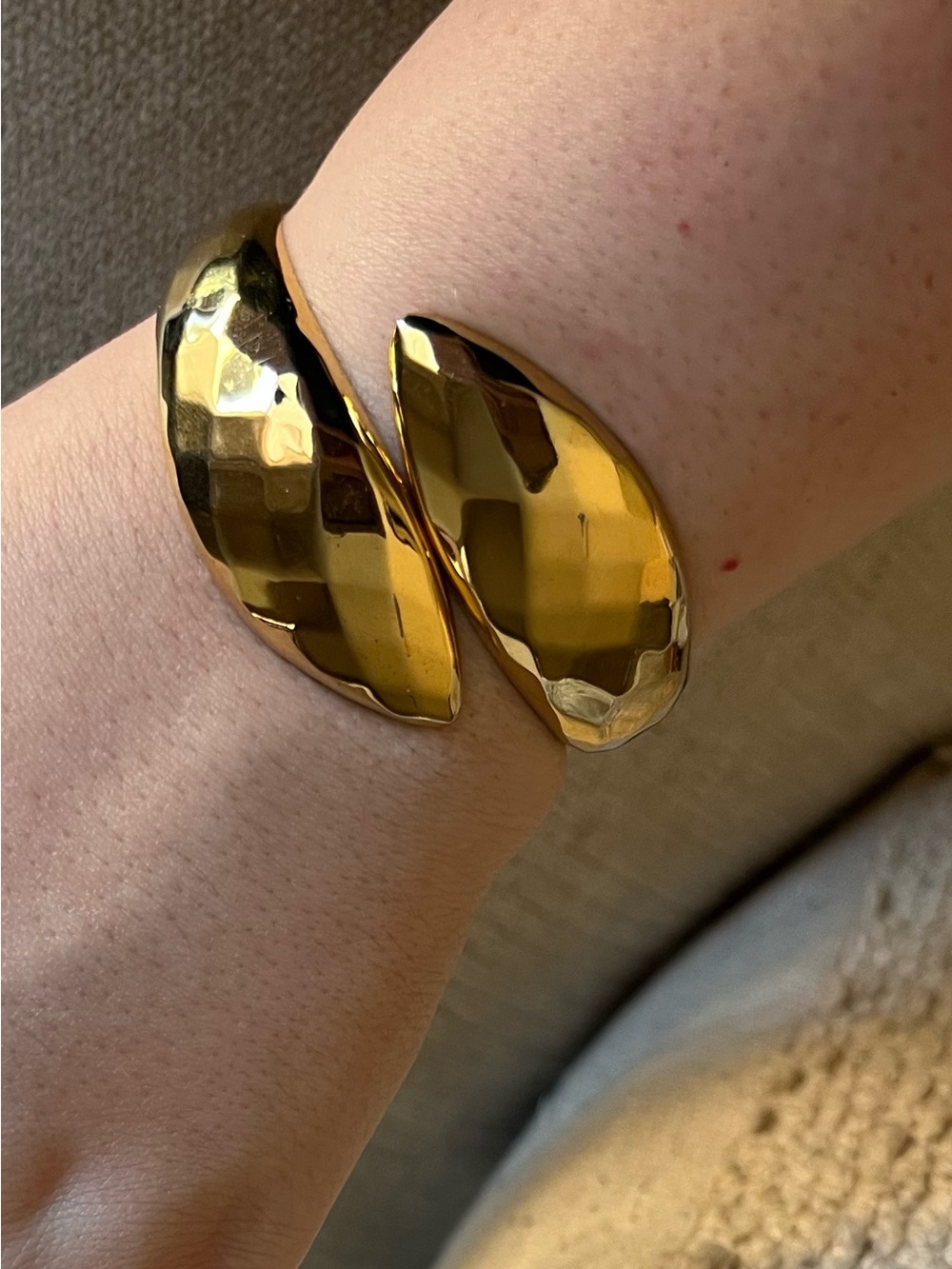 Vintage Gold Hammered Open Cuff Bracelet - Women Jewelry